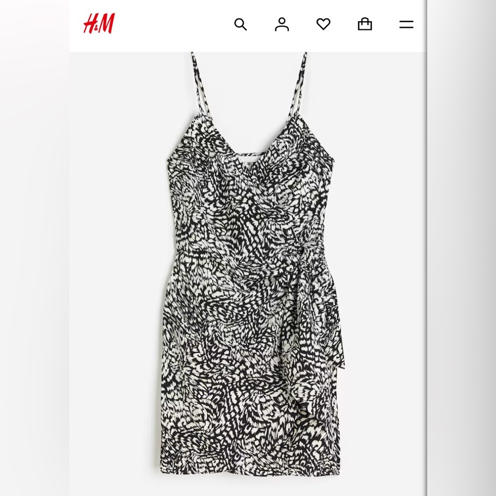H&M Black and White Ruched Slip Dress